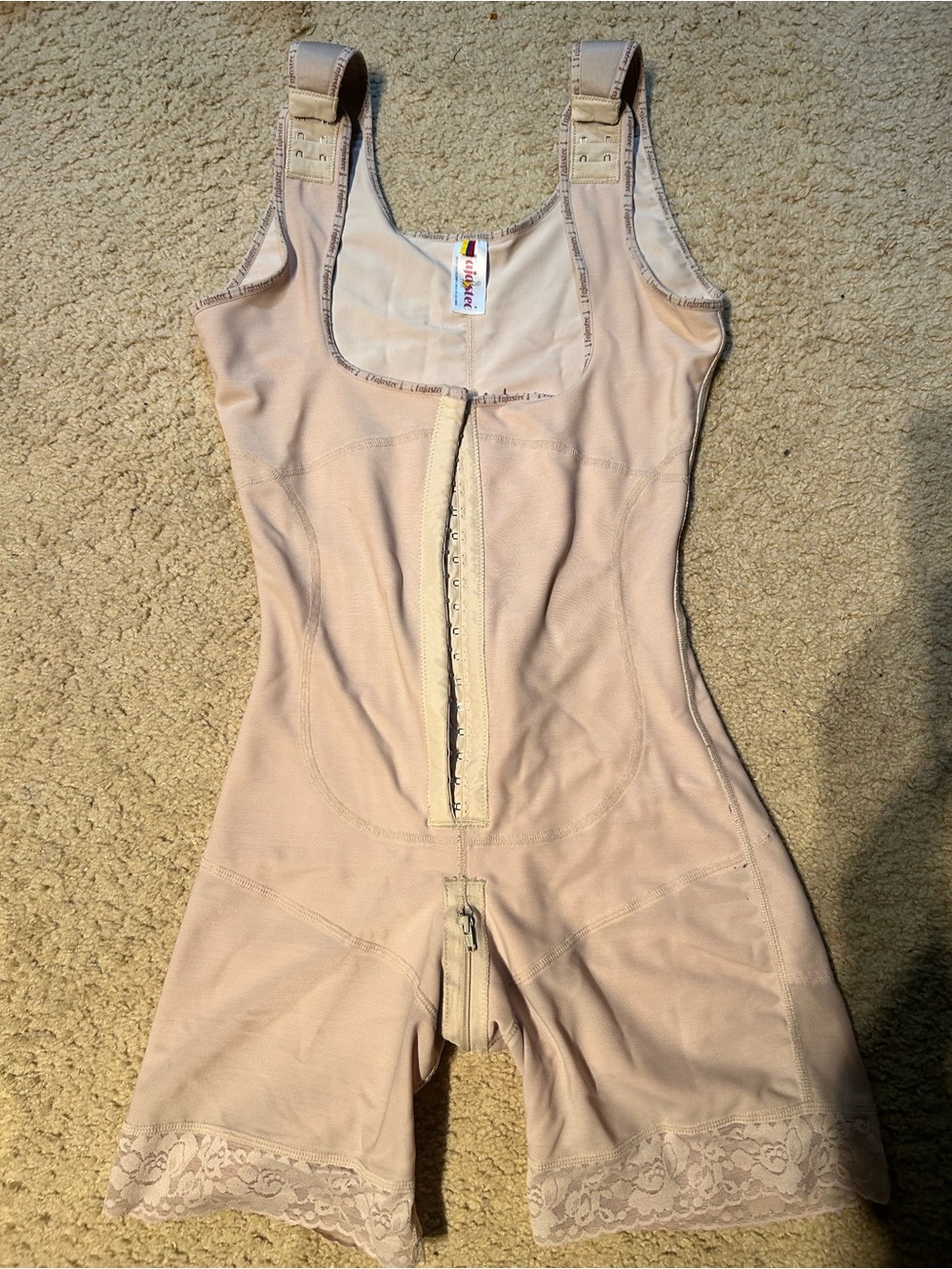 Beige Full-Body Shapewear Bodysuit with Front Closure